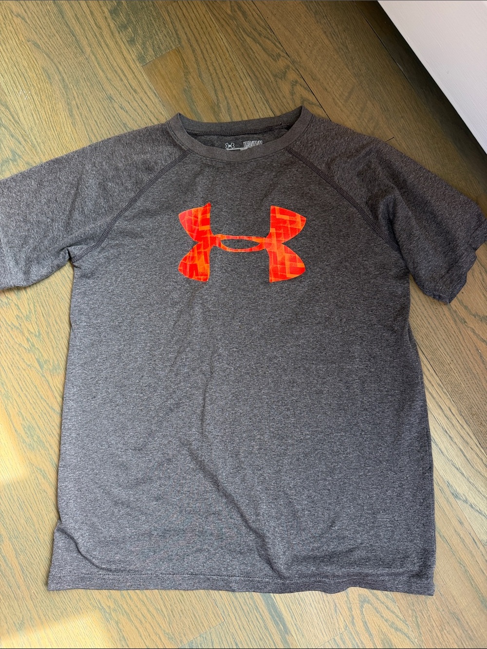 Under Armour Heather Gray Athletic Tee with Neon Orange Logo